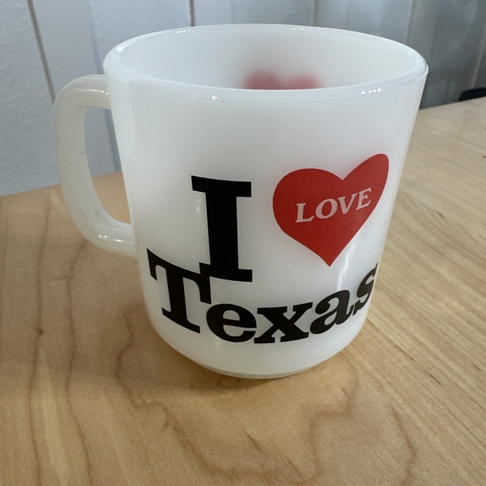 "I Love Texas" Coffee Cup Mug Vintage Made USA Glasbake Mik Glass Rare
